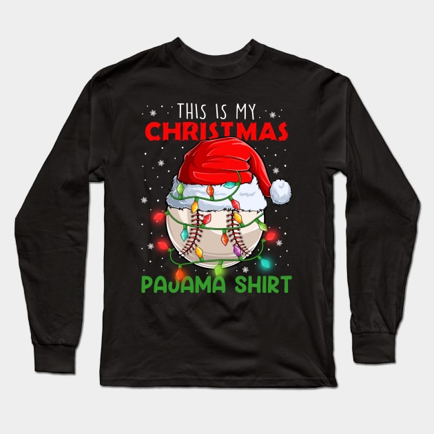 This is my Christmas Pajama shirt Baseball ball Christmas lights Long Sleeve T-Shirt by petemphasis